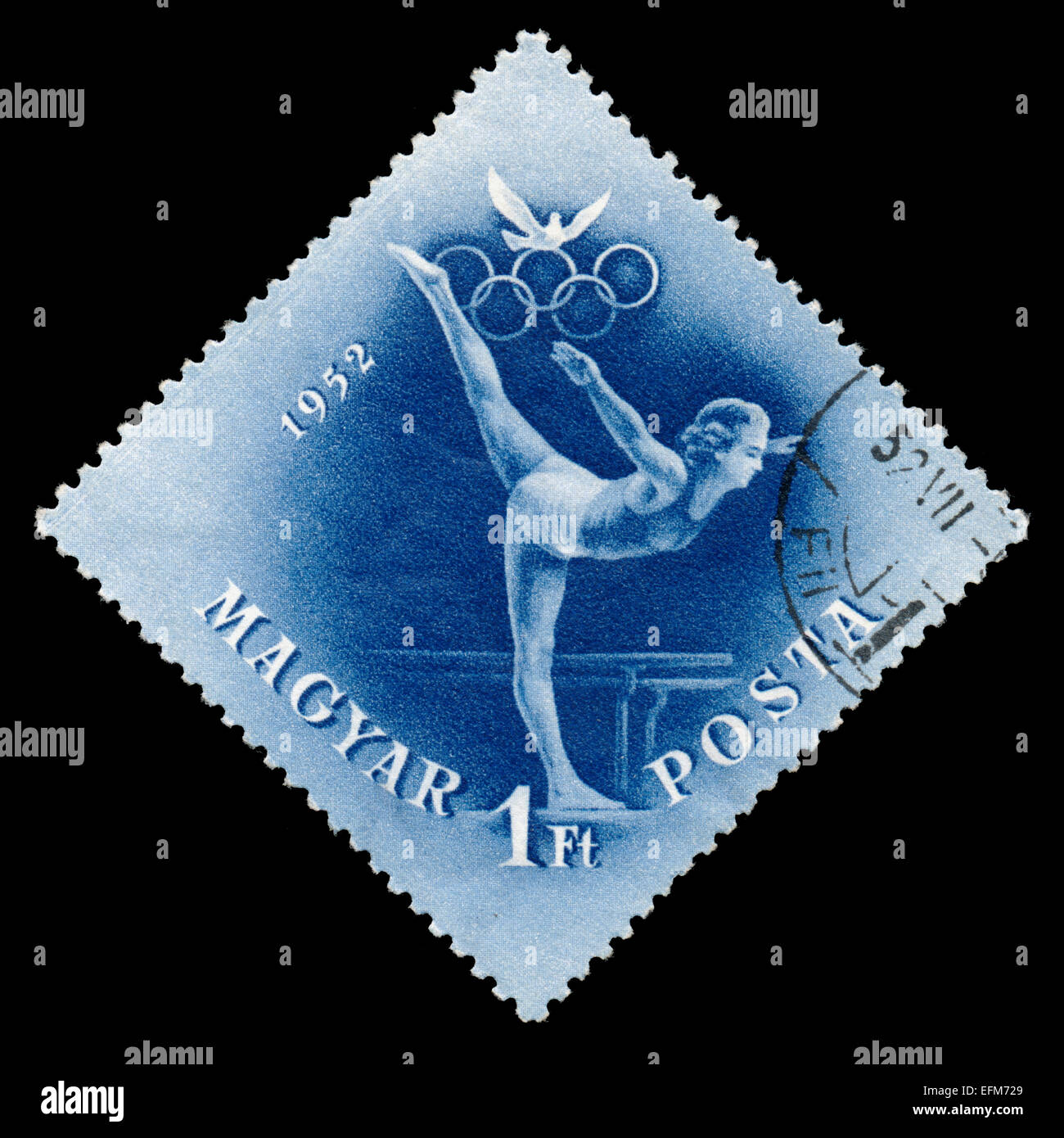 Ungarn - ca. 1952: Briefmarke gedruckt von Ungarn, zeigt weibliche Gymnastik, gewidmet an den Olympischen Spielen in Helsinki, Serie, ca. Stockfoto