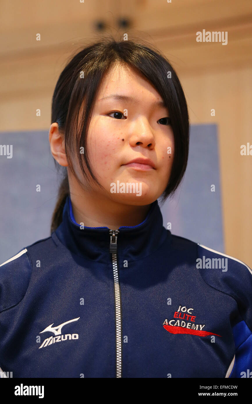 Yukino Iura, 7. Februar 2015: Kenji Ogiwara, Manami Mitsuboshi und JOC Elite Academy-Schüler besuchen Gedenkveranstaltung von Nagano Olympic Ginza in Tokio, Japan. (Foto von Yohei Osada/AFLO SPORT) [1156] Stockfoto