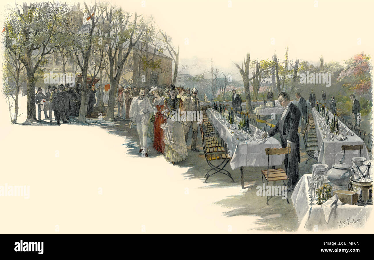 Wiesbaden Wellness Leben in 1900, Wiesbaden, Deutschland, Europa, Wiesbadener Kurleben um 1900, Wiesbaden, Deutschland, Europa Stockfoto