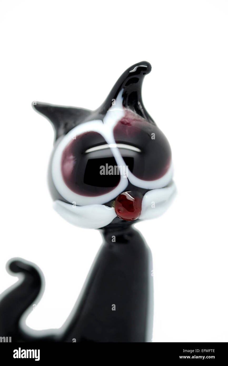Handgefertigte venezianische Murano-Glas-schwarze Katze-Figur Stockfoto