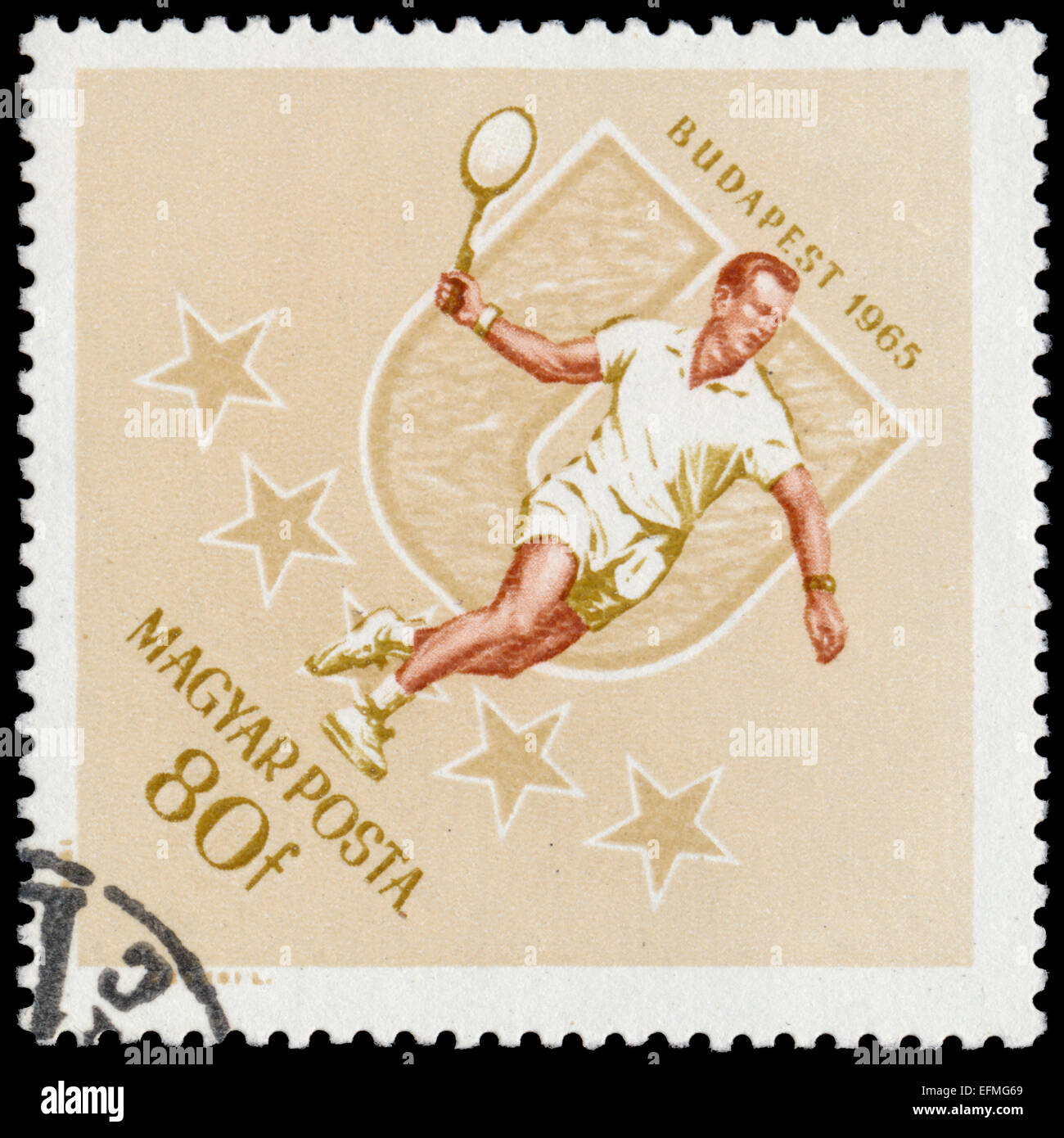 Ungarn - ca. 1965: Eine Briefmarke gedruckt von Ungarn, zeigt Tennisspieler, ca. 1965 Stockfoto