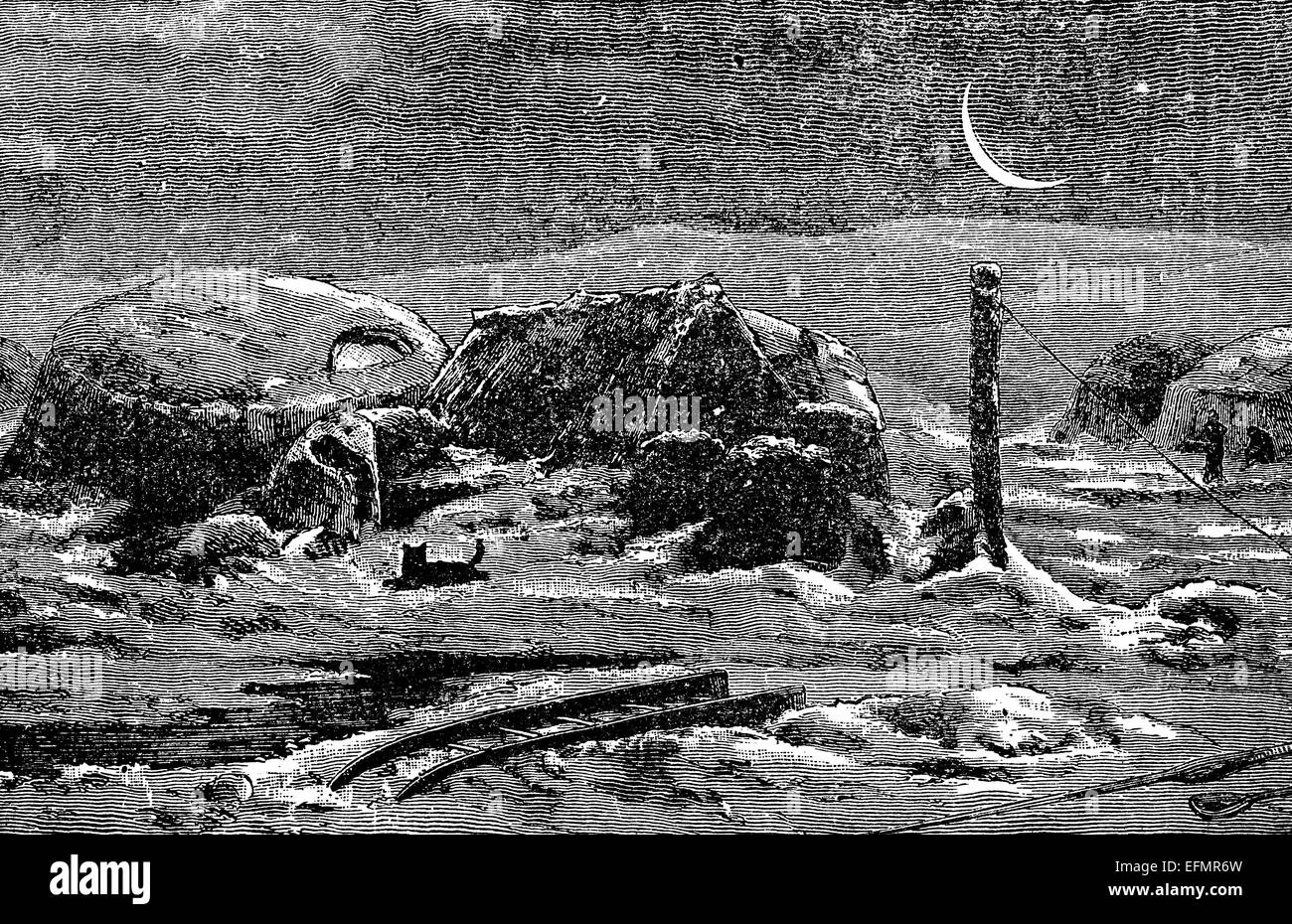 19. Jahrhundert Gravur einer arktischen Expedition in die Nordwest-Passage Stockfoto