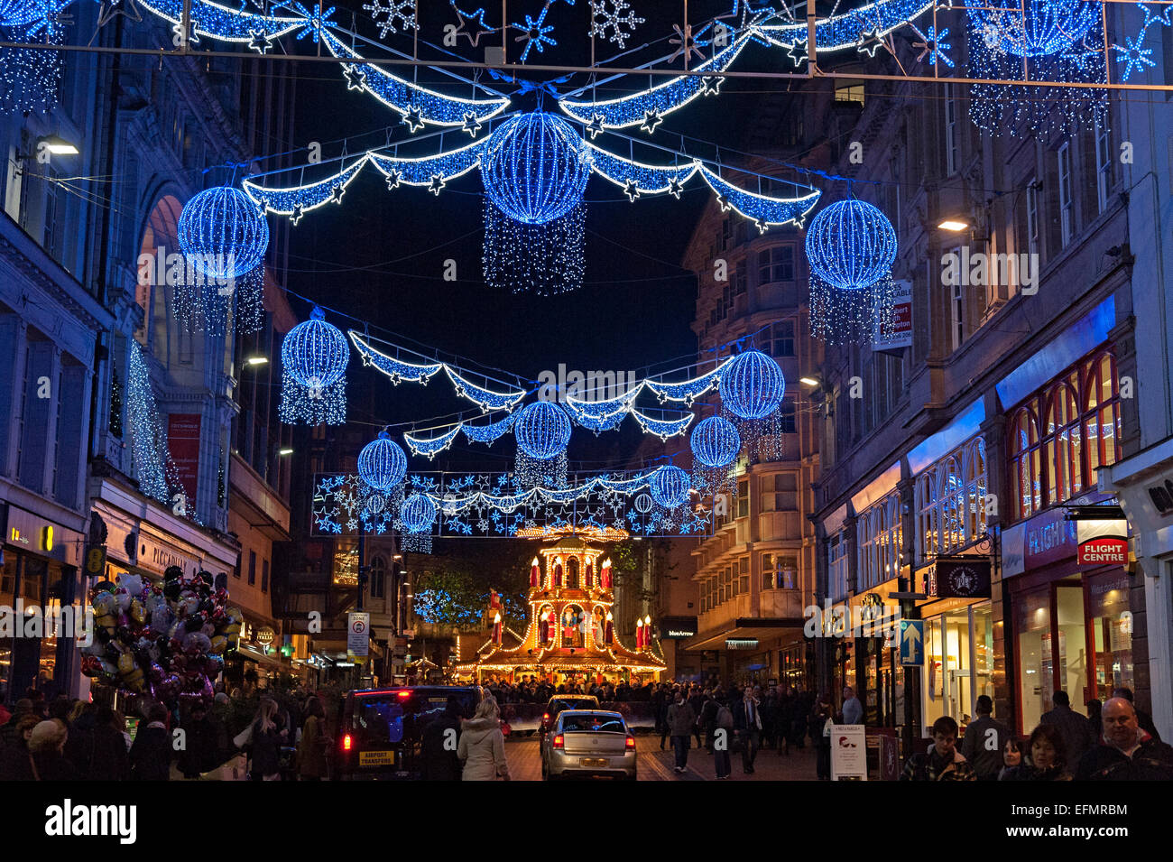 Birmingham Weihnachtsbeleuchtung 2015 Straßenbild und deutschen Markt neue Straße Stockfoto