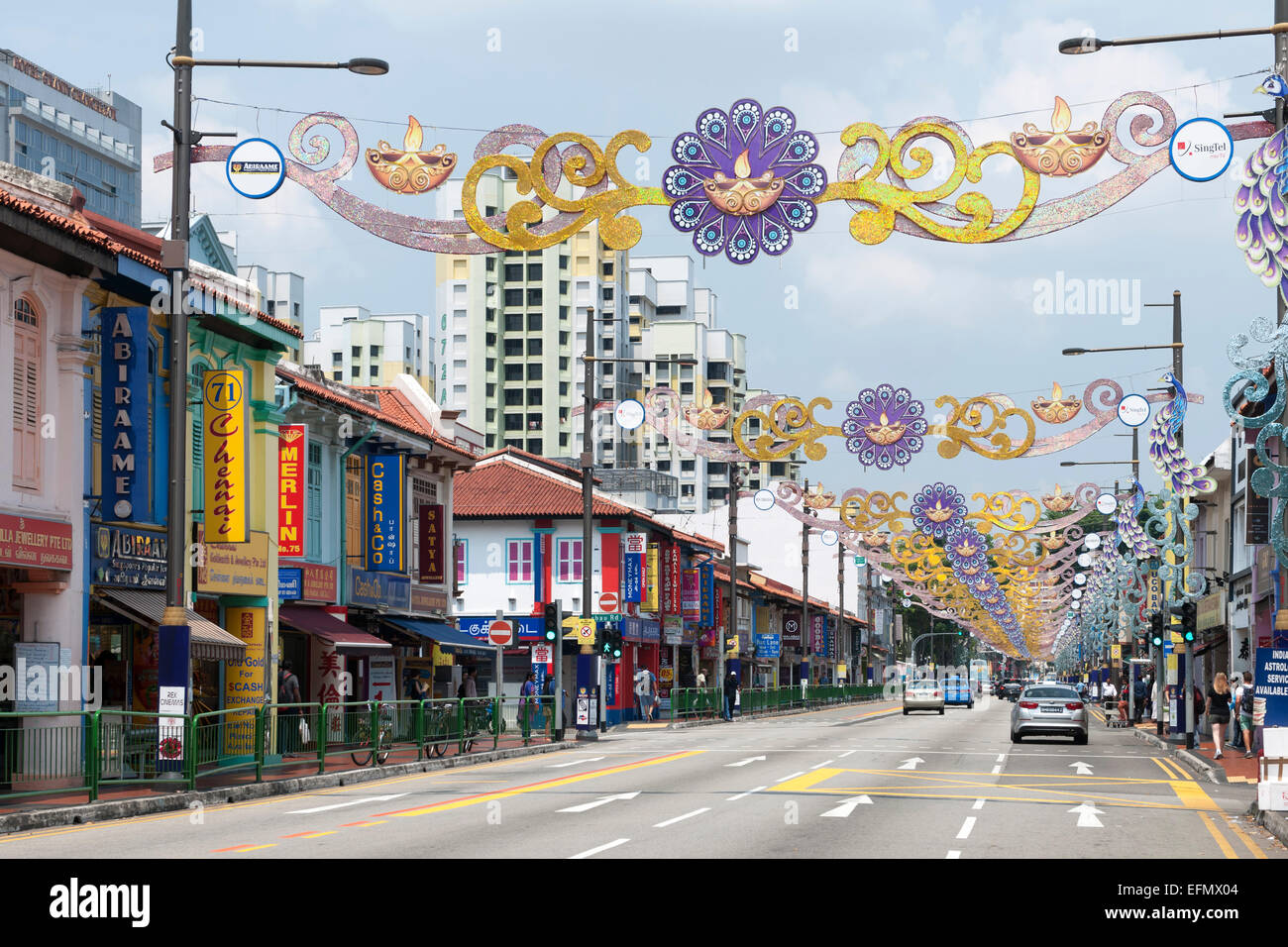 Dekorationen von Serangoon Road im Stadtteil Little India von Singapur. Stockfoto