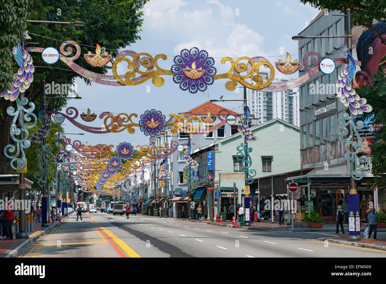 Dekorationen von Serangoon Road im Stadtteil Little India von Singapur. Stockfoto