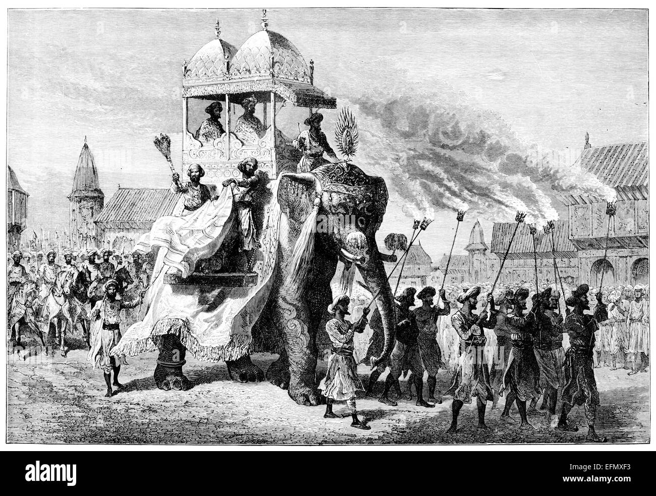 Viktorianische Gravur einer fürstlichen Prozession, Indien Stockfoto