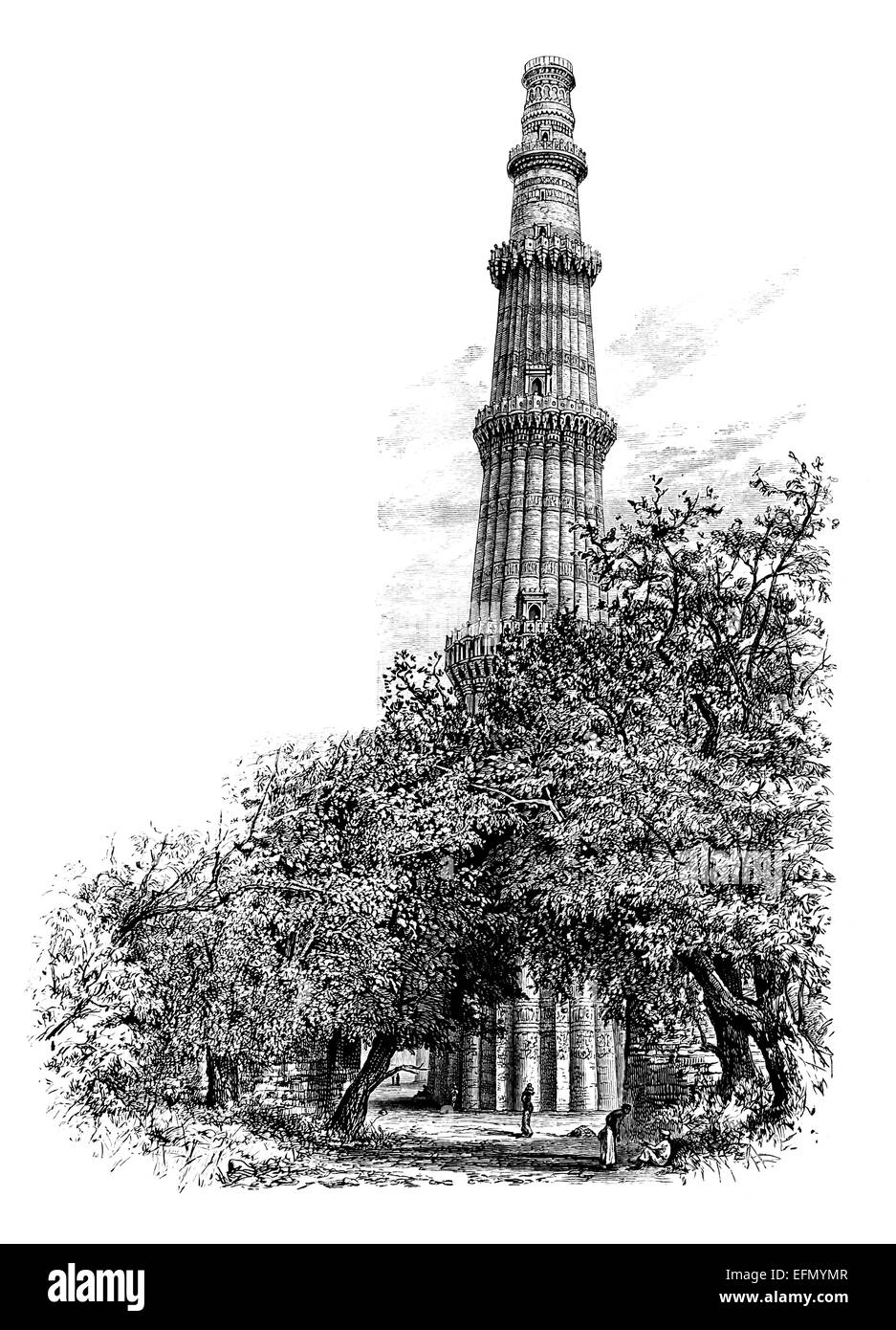 Viktorianische Gravur der Qutab Minar, Delhi, Indien Stockfoto