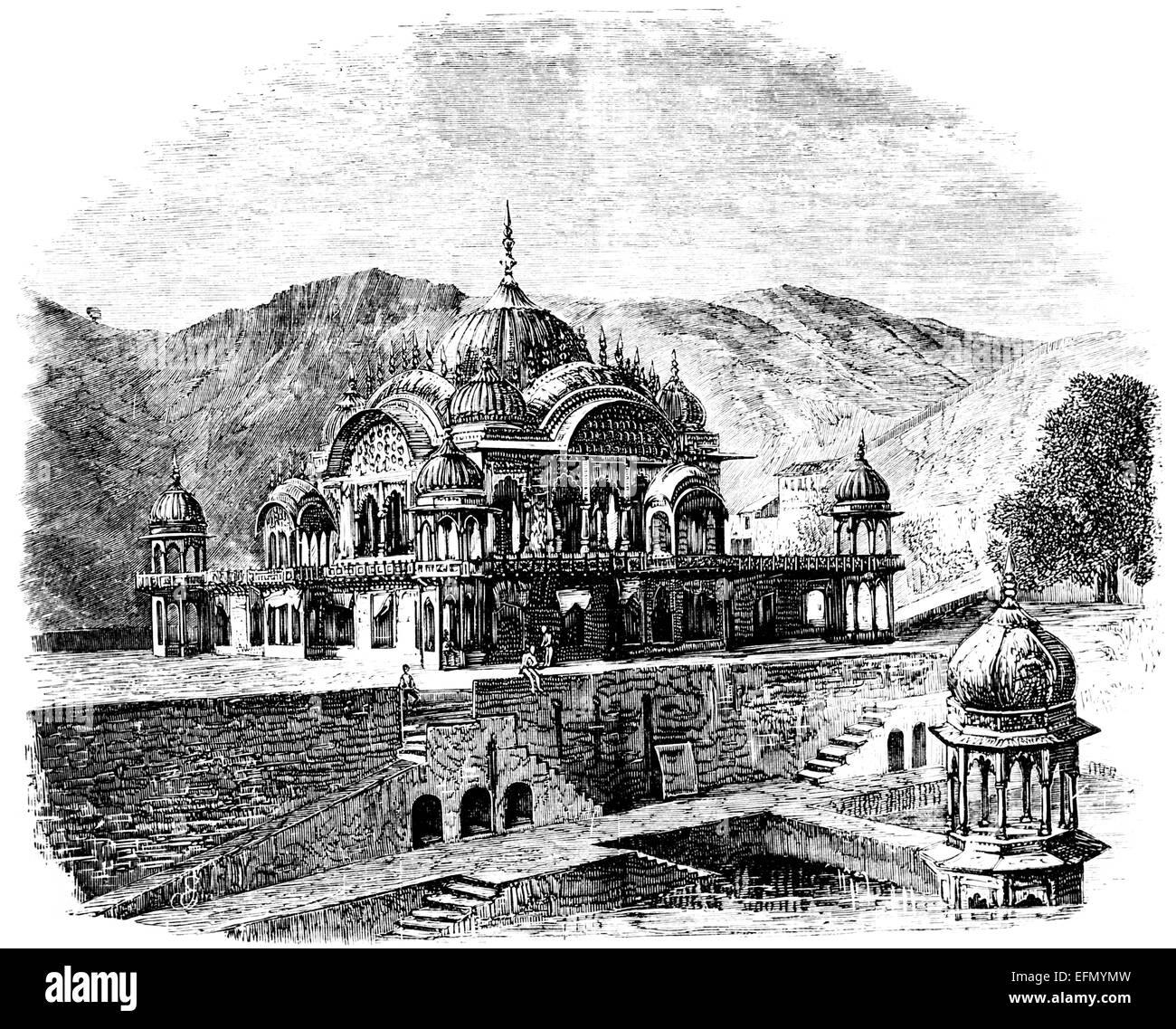 Viktorianische Gravur einer Ansicht von Alwar, Indien Stockfoto