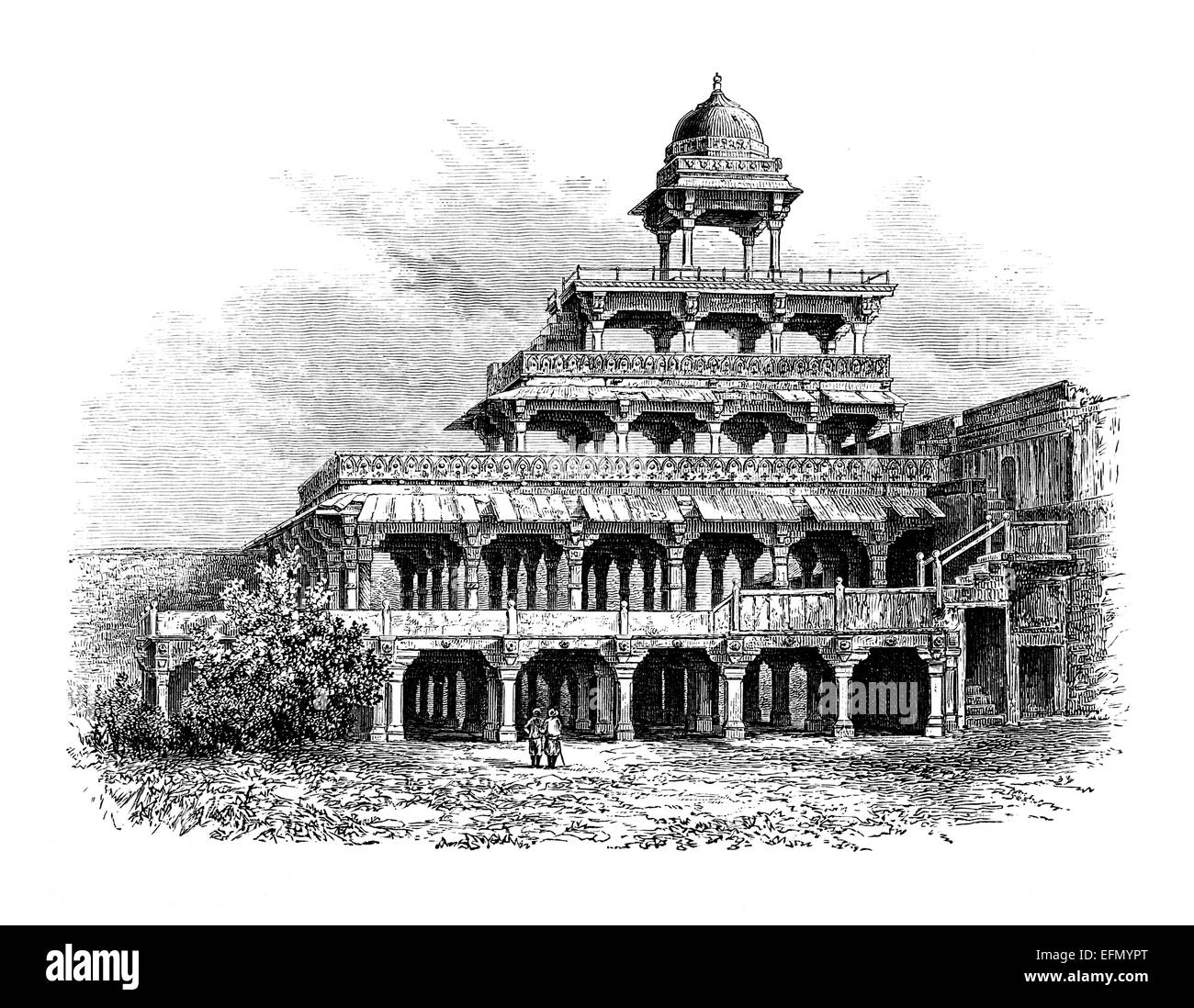 Viktorianische Gravur von Panch Mahal, Fatehpur Sikri, Indien Stockfoto