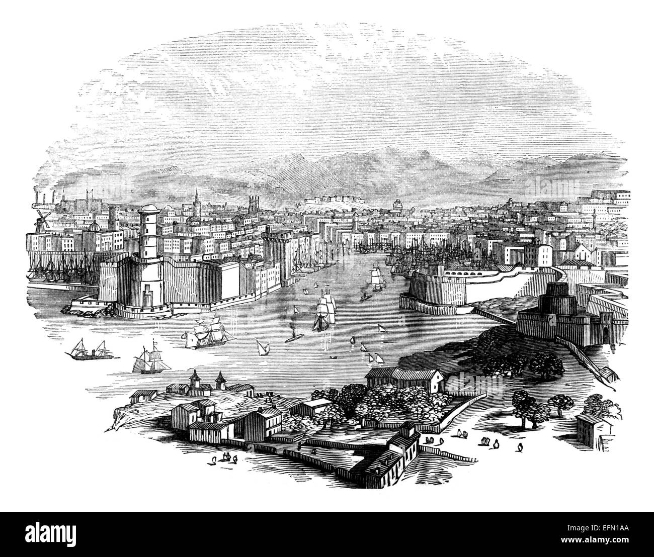 19. Jahrhundert Gravur der Landschaft von Marseille, Frankreich Stockfoto