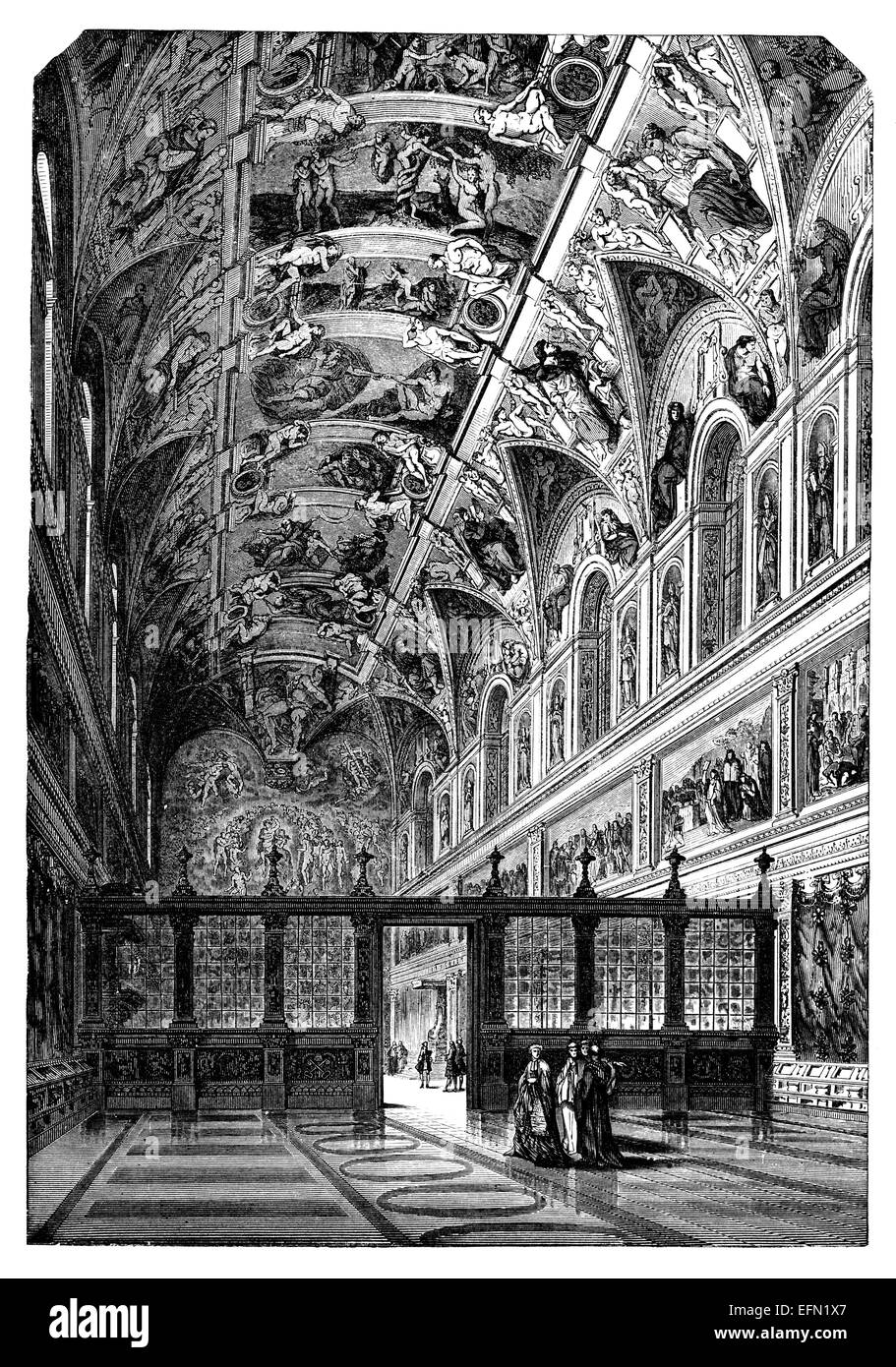 19. Jahrhundert Gravur der Sixtinischen Kapelle, Vatikan Stockfoto