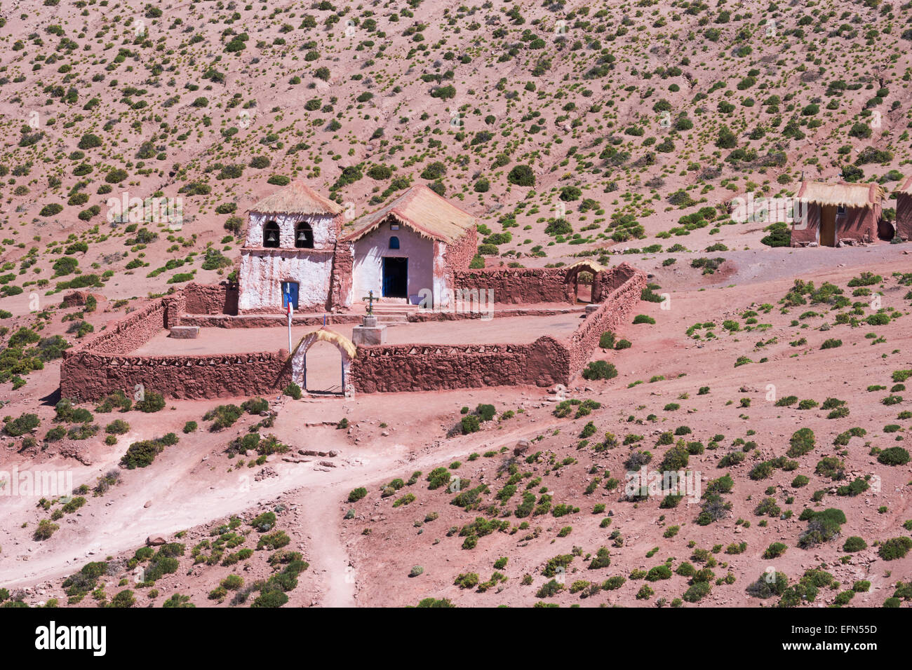 MACHUCA Dorfkirche in winzigen Lama hüten, Gemeinschaft, kleine Highland Village, Atacama-Wüste, San Pedro Region, Chile, Süd A Stockfoto