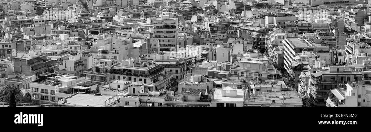 Athen städtische überfüllten Wohnungen Wohnungen BW panorama Stockfoto