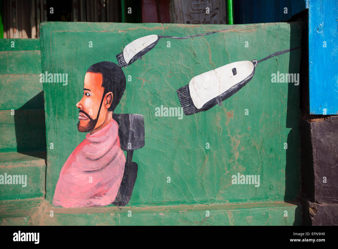 Wandbild außerhalb Friseurladen, Kigali, Ruanda Stockfoto