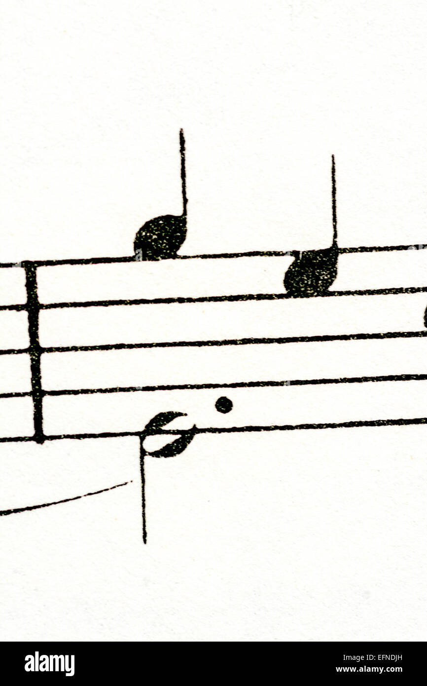 Schwarz Musiknoten auf weißem Papier Stockfoto