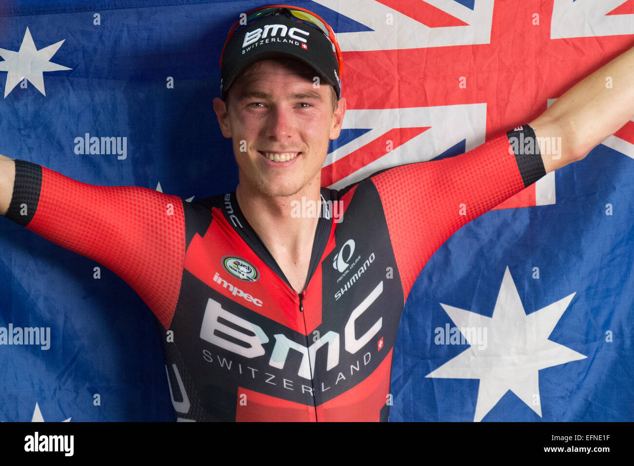 Grenchen, Schweiz. 8. Februar 2015. UCI Stundenweltrekord versuchen Rohan Dennis - BMC Racing Team Credit: Guy Swarbrick/trackcycling.net/Alamy Live-Nachrichten Stockfoto
