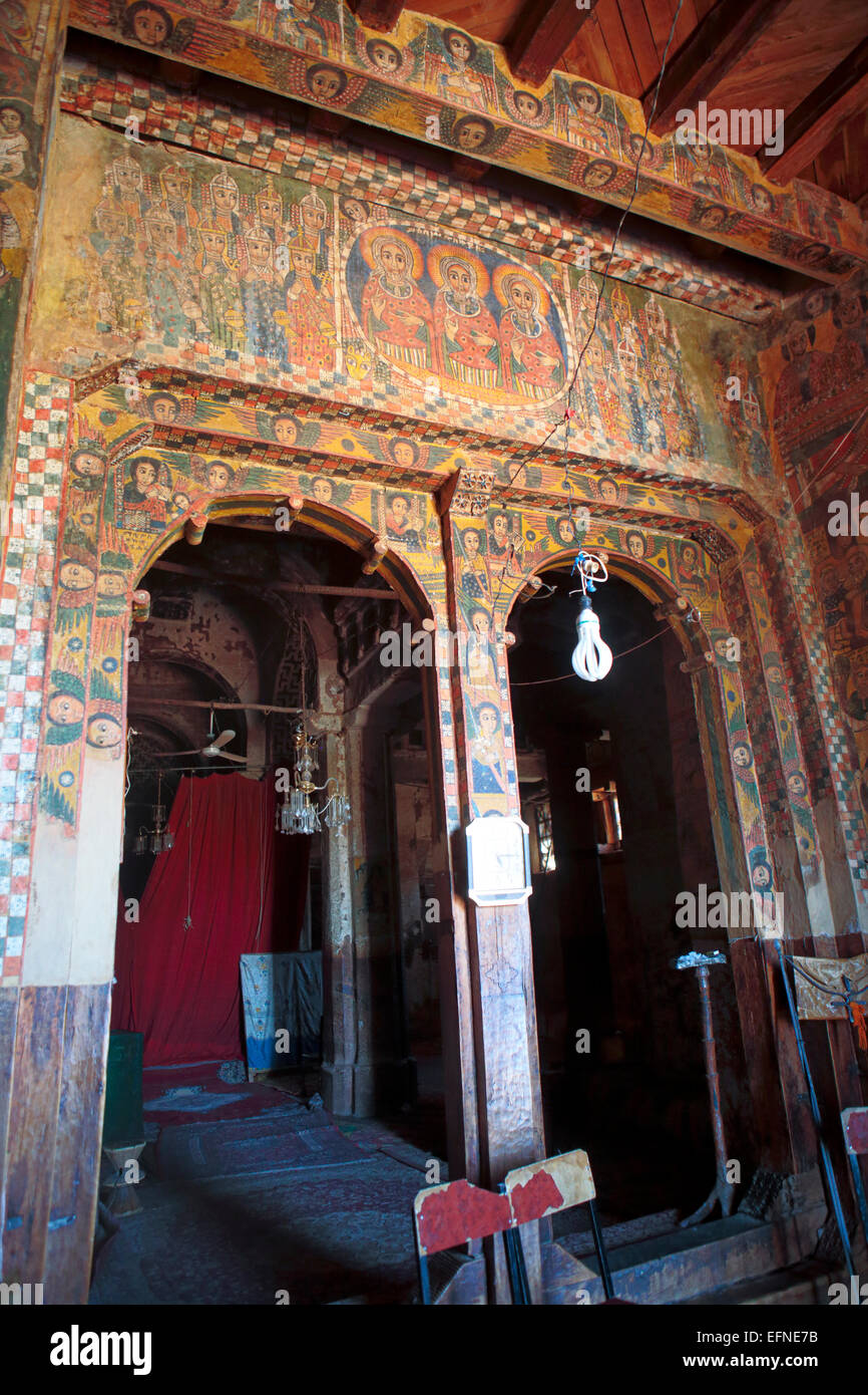 Abraha wir Atsbeha rock Kirche Fresko, Abraha Atsbeha Dorf, Region Tigray, Äthiopien Stockfoto