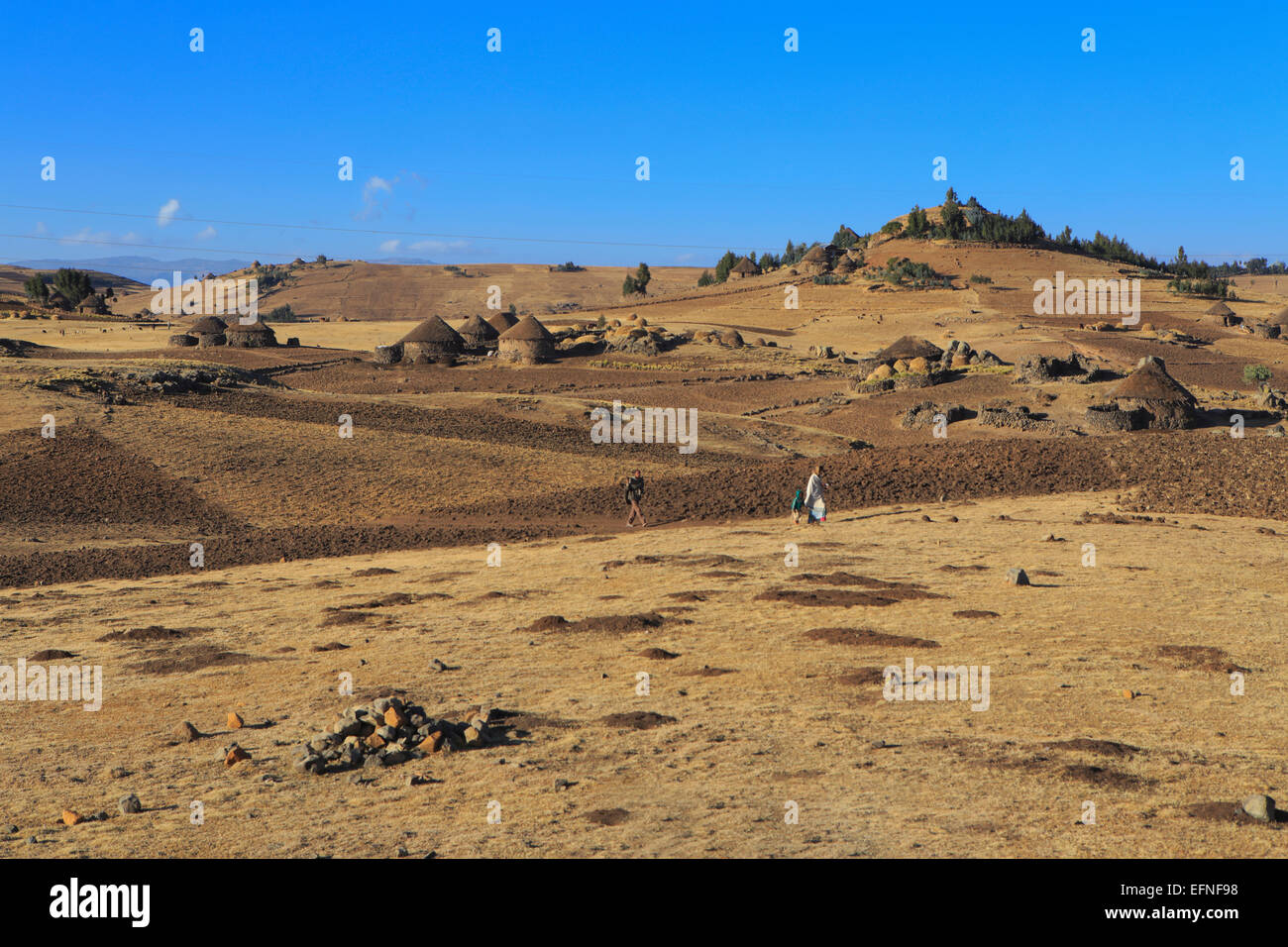 Blick auf Hochland in der Nähe von Dilbe, Amhara Region, Äthiopien Stockfoto