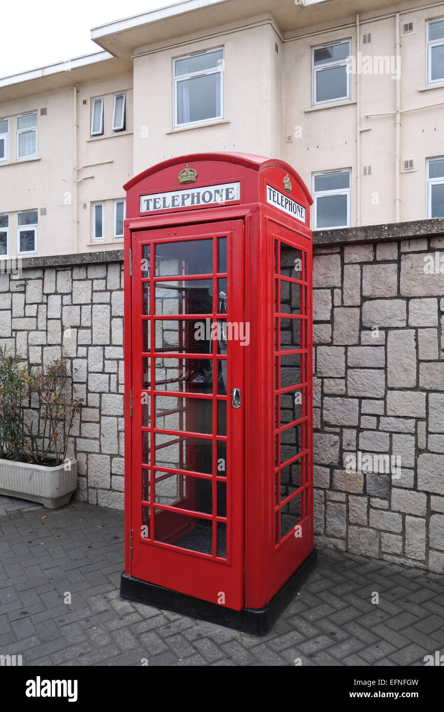 Gibraltar Rock. Red britische Telefonzelle. Gibraltar. Vereinigtes Königreich. Stockfoto
