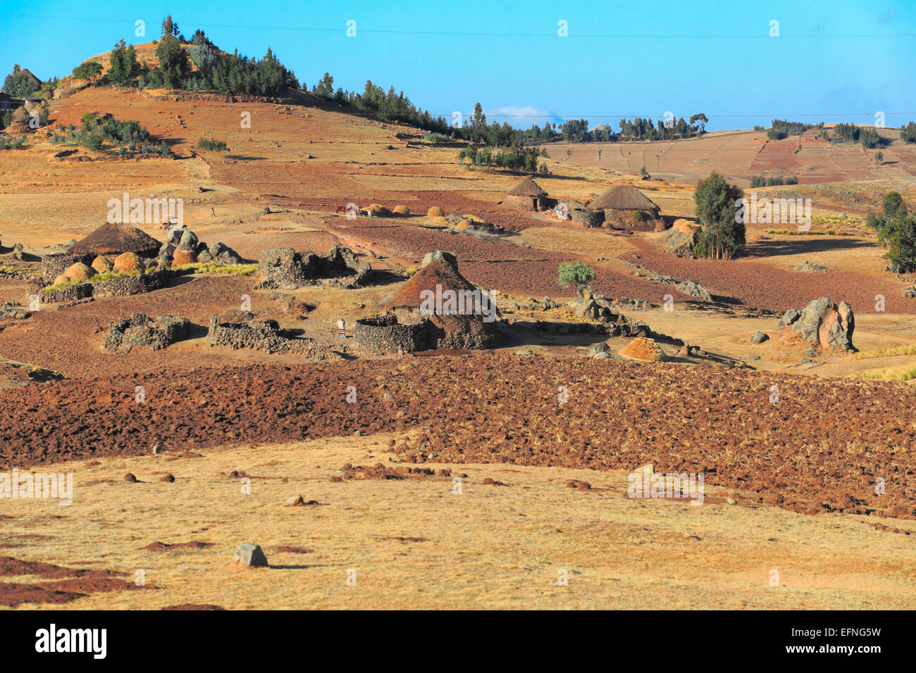 Blick auf Hochland in der Nähe von Dilbe, Amhara Region, Äthiopien Stockfoto