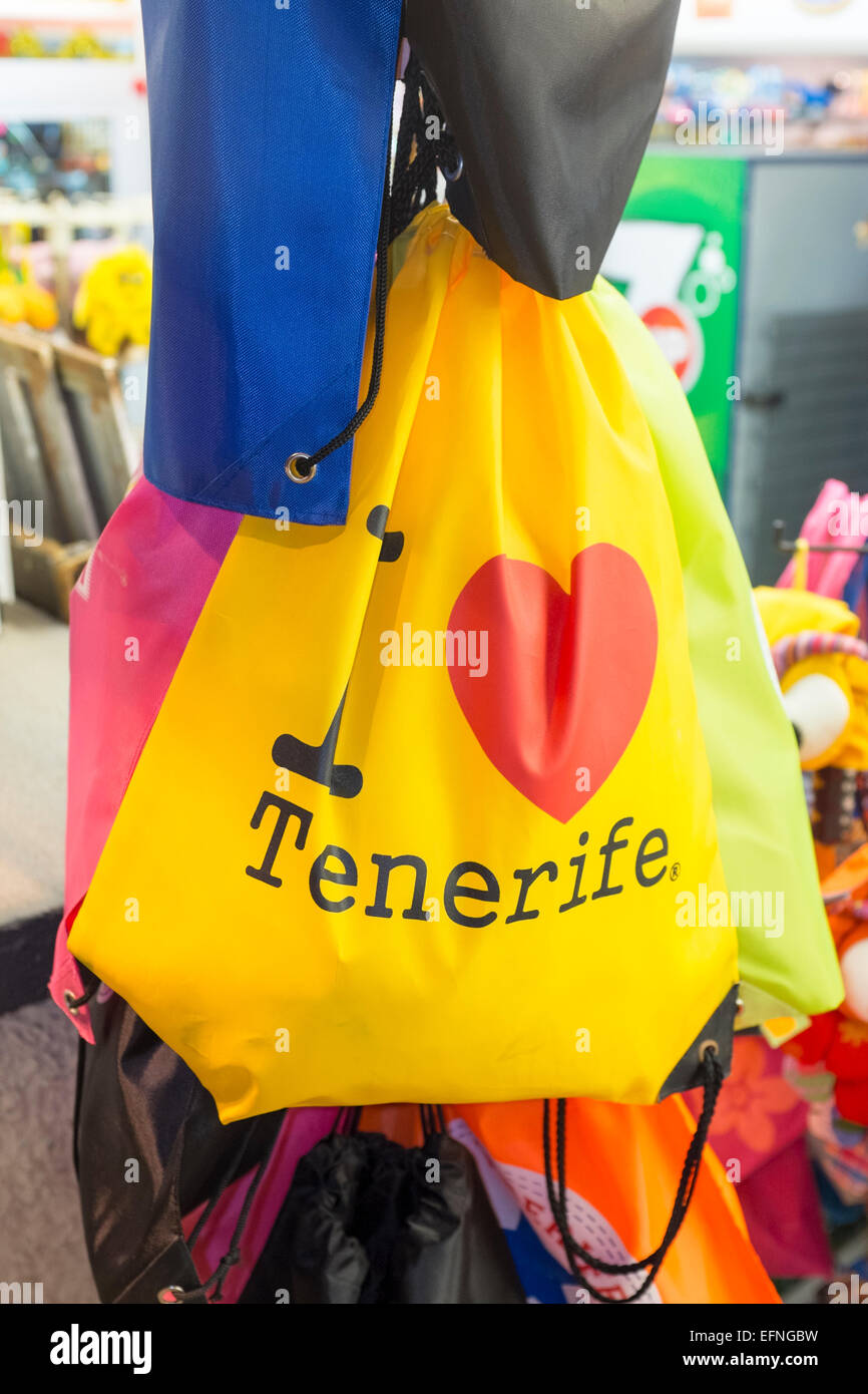 Ich liebe Teneriffa Tasche in Teneriffa-Souvenir-shop Stockfoto