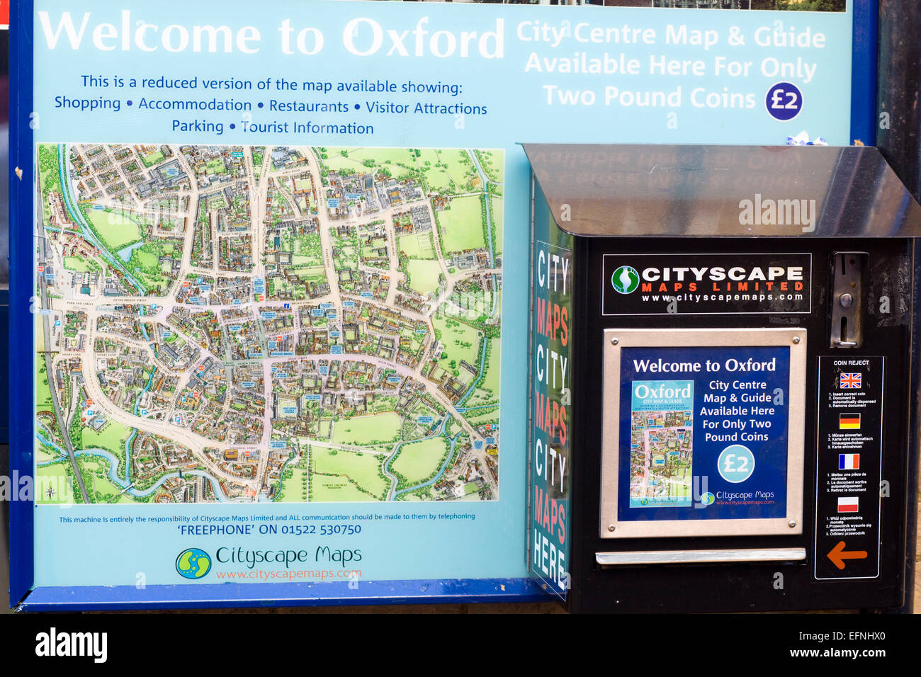 Touristische Wanderkarte der Stadt Oxford England Stockfoto