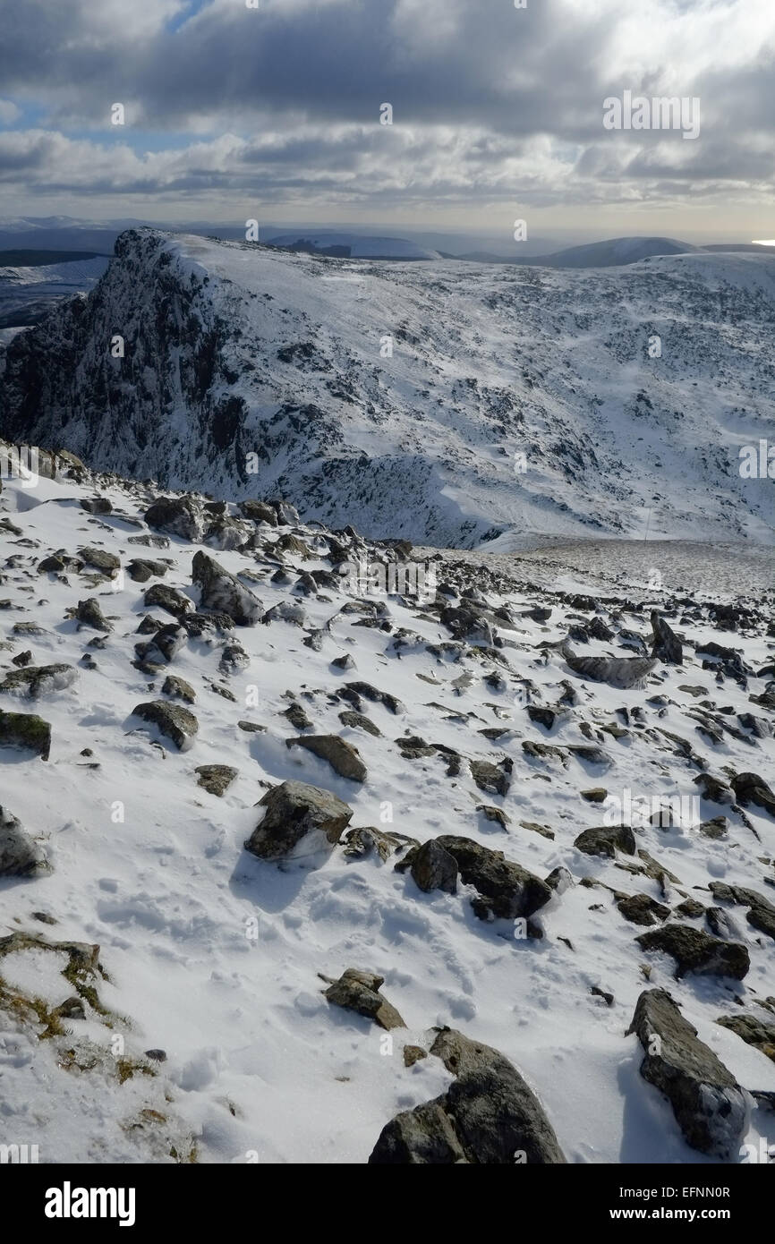 Cadir Idris im Winter im Schnee Stockfoto