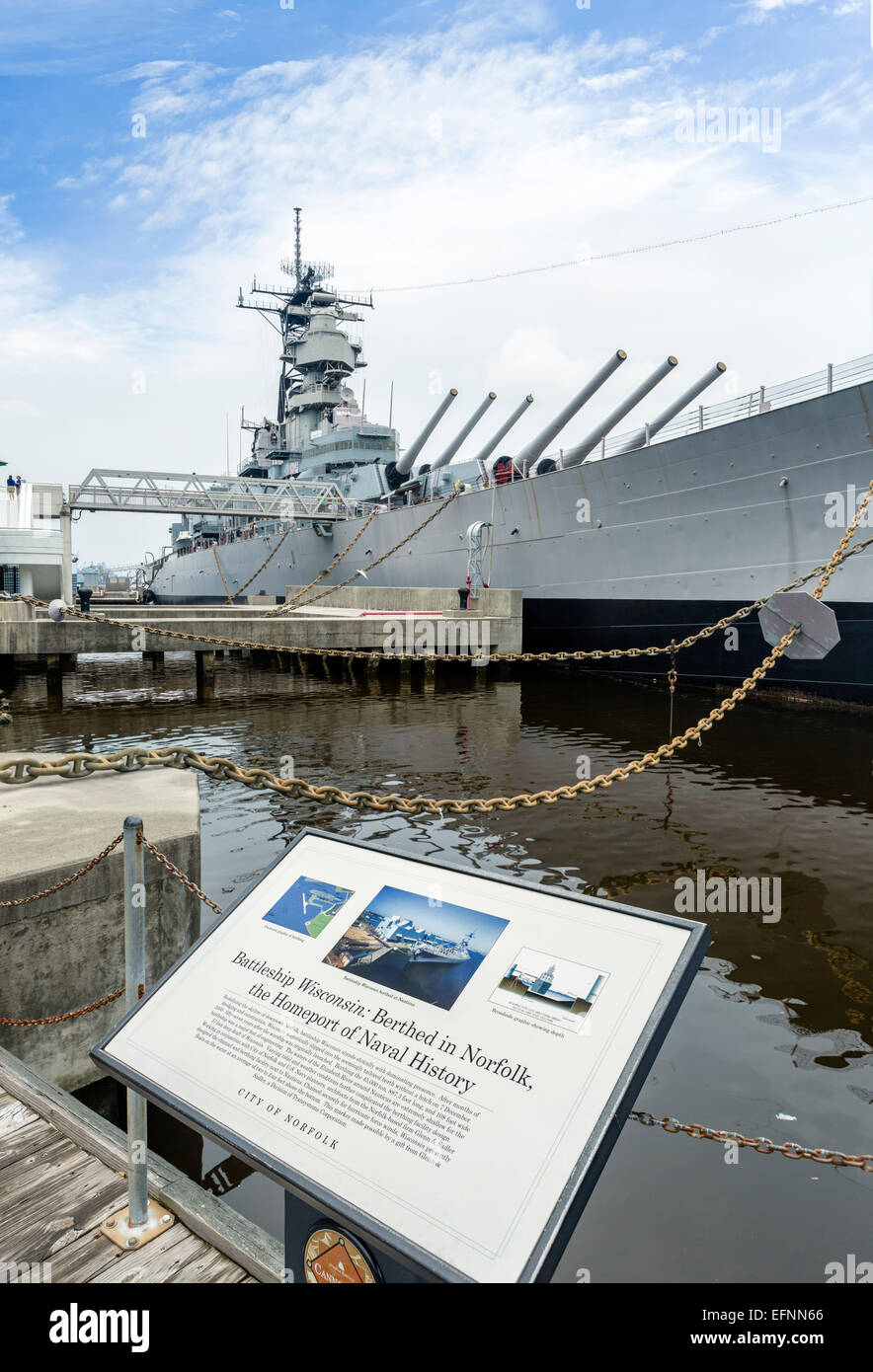 Der außer Dienst gestellten Schlachtschiff USS Wisconsin (BB-64) im Musée Nauticus, Norfolk, Virginia, USA Stockfoto