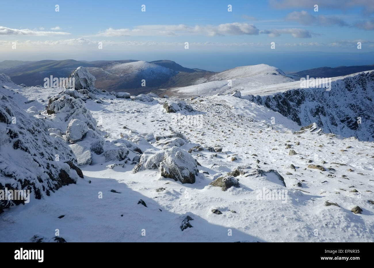 Cadir Idris im Winter im Schnee Stockfoto