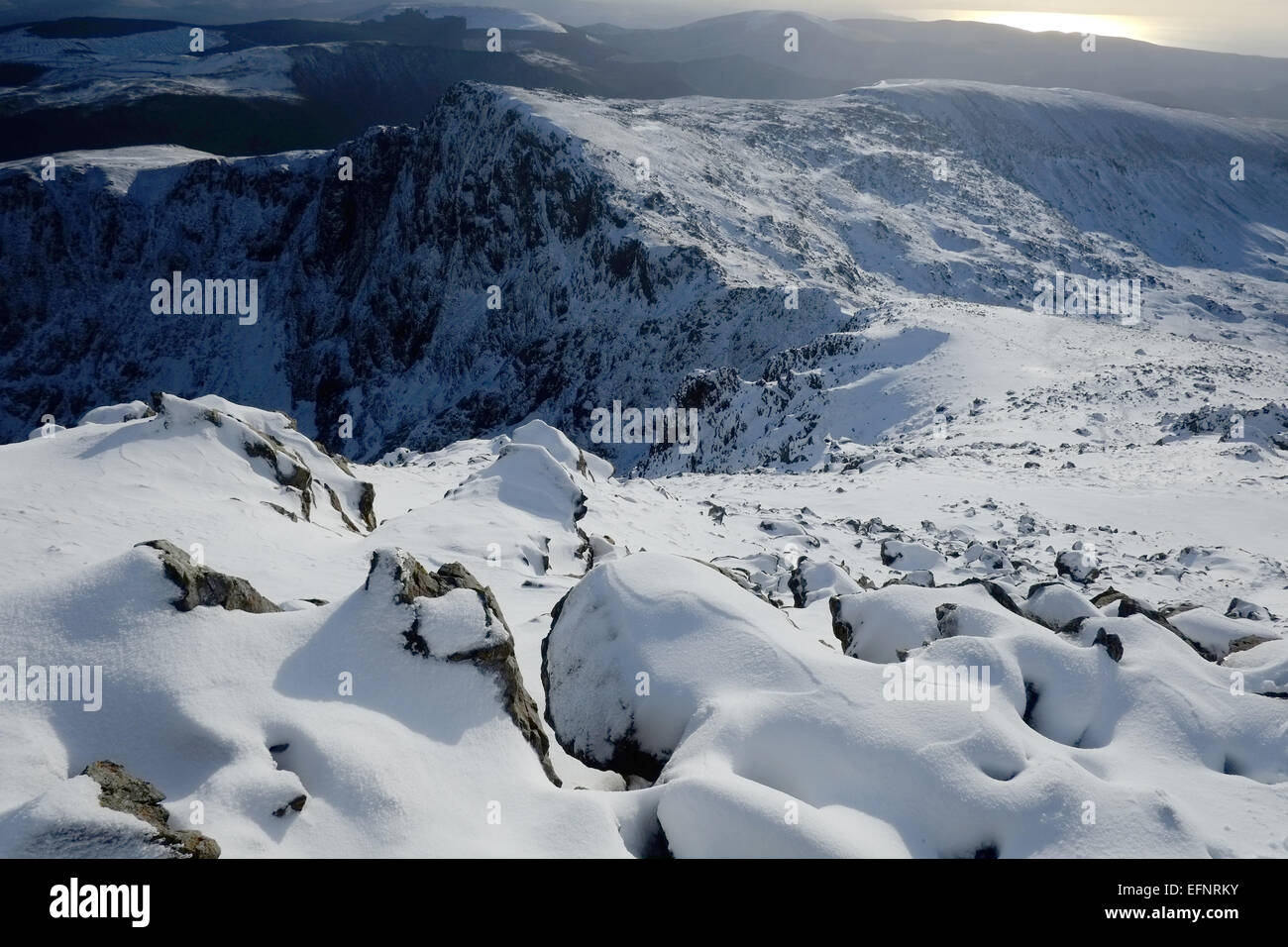 Cadir Idris im Winter im Schnee Stockfoto