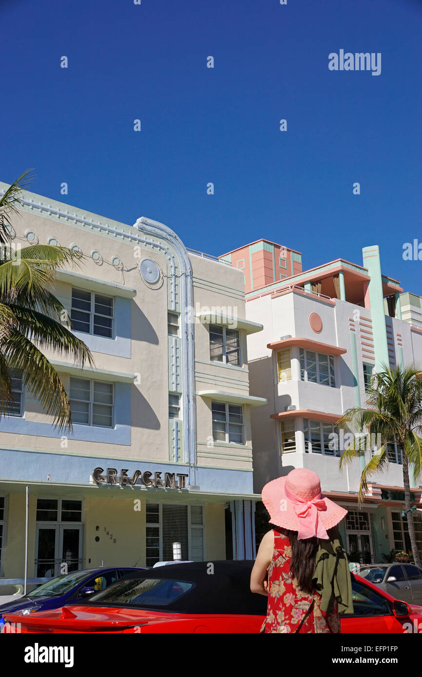 Art-Deco-Hotels am Ocean Drive in South Miami Beach. Stockfoto