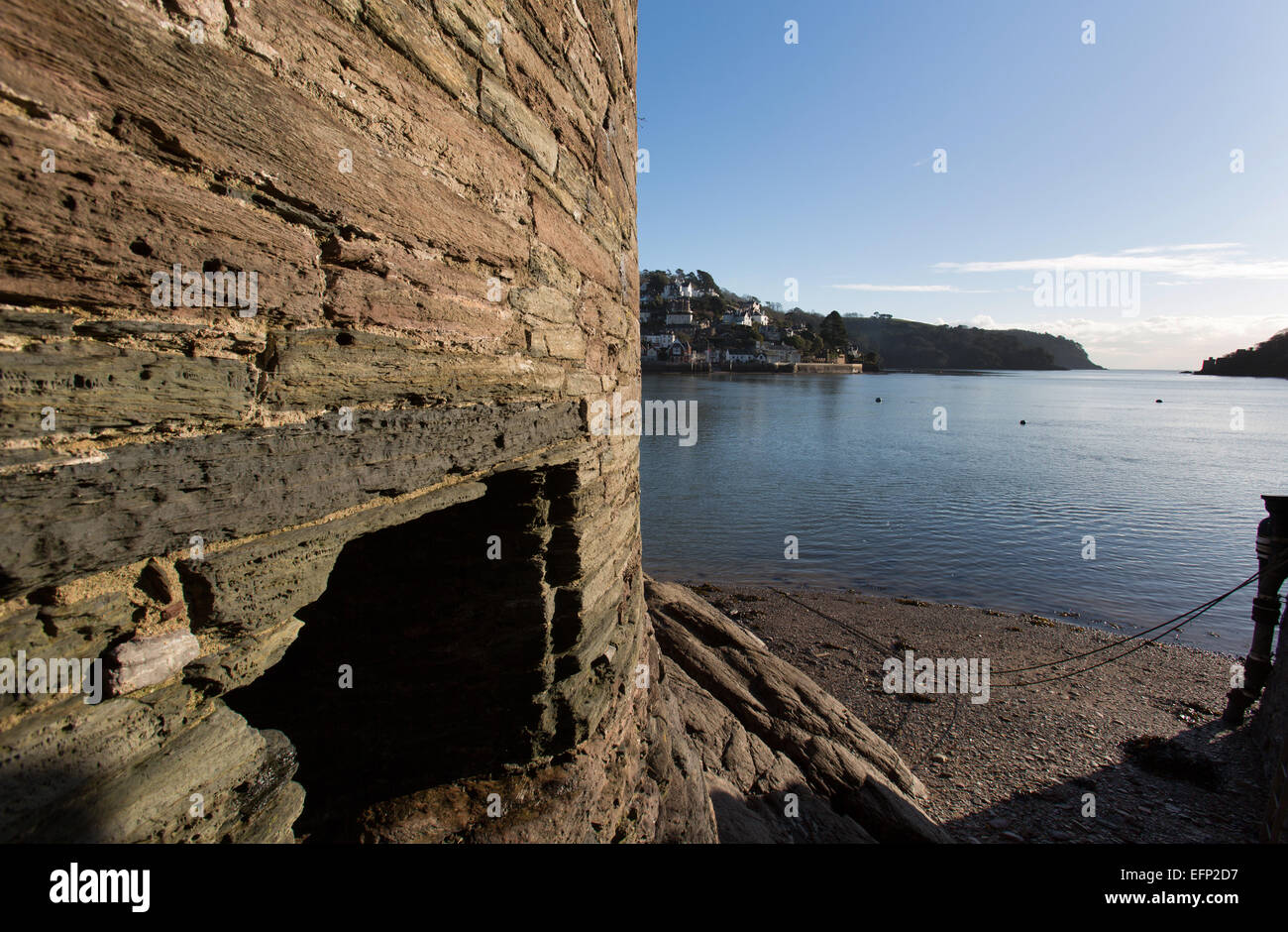 Stadt Dartmouth, England. Dartmouth Bayard Cove Fort, mit dem Fluss Dart und Kingswear im Hintergrund. Stockfoto