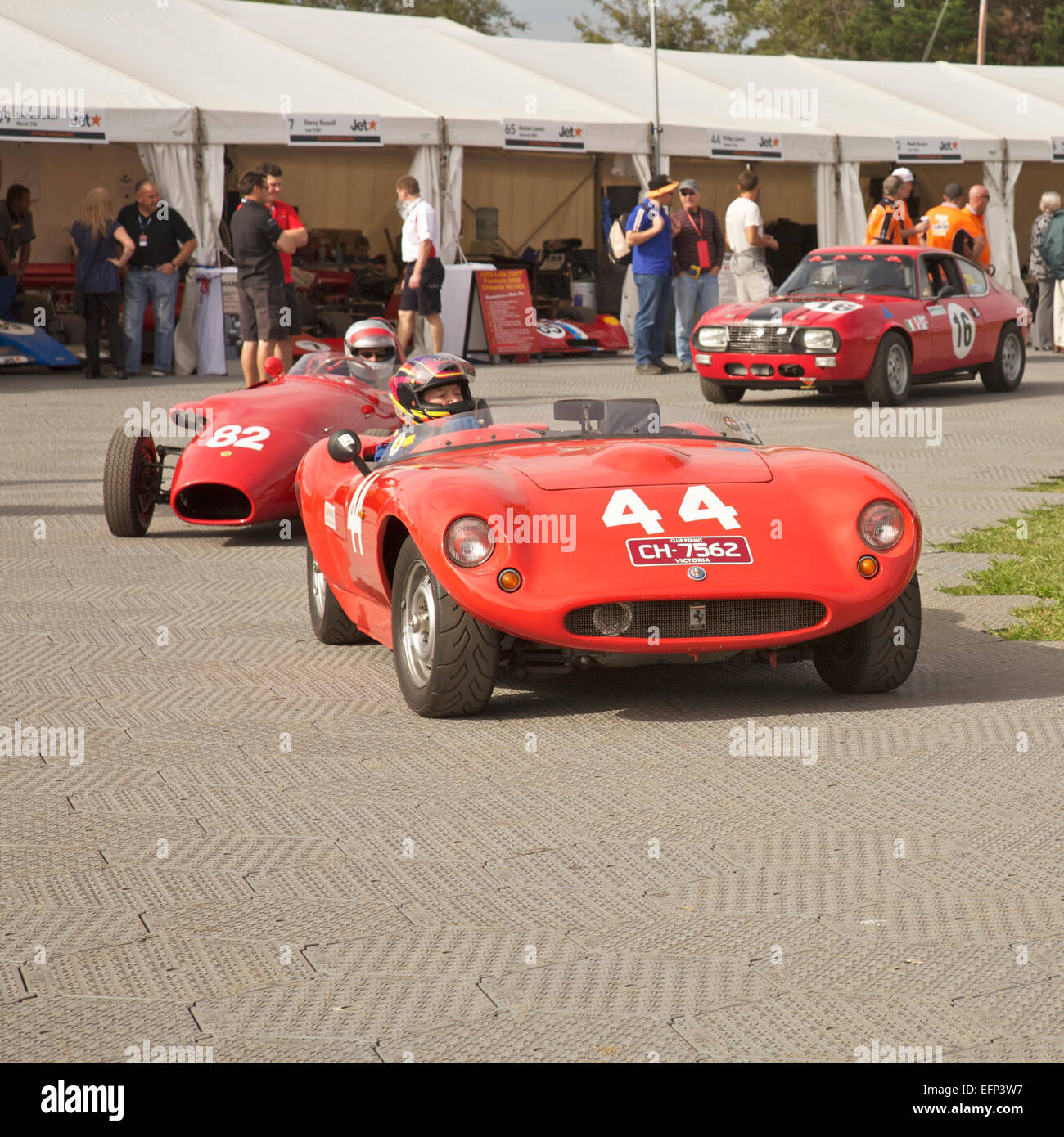 Antike Alfa Rennfahrzeuge im Anzeigebereich in Melbourne Grand Prix 2010 Stockfoto