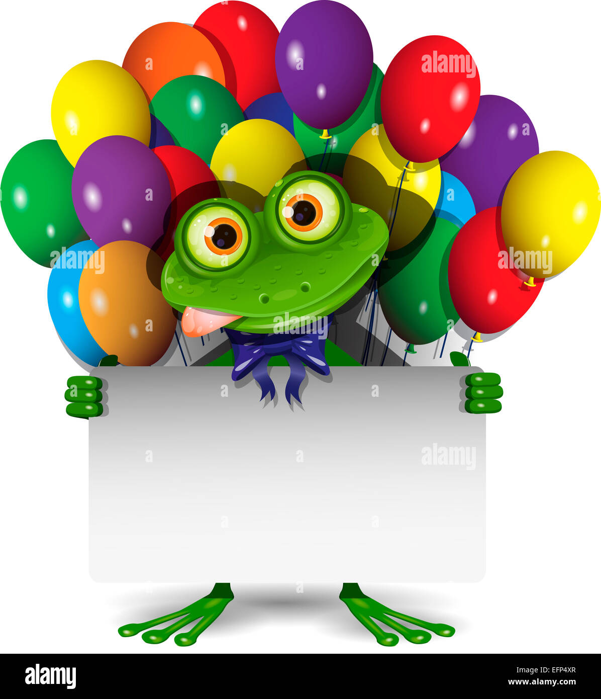 Abbildung Frosch mit einem weißen Hintergrund und Luftballons Stockfoto