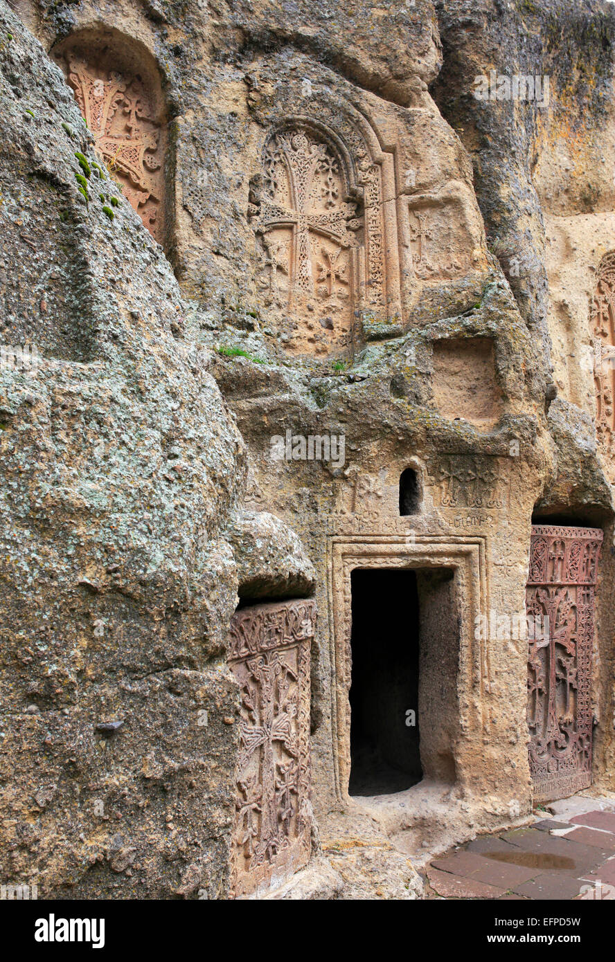 Khachkar, Kreuz-Stein, Geghard-Kloster, Geghardavank, Kotayk Provinz, Armenien Stockfoto