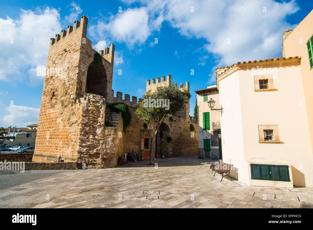 Tor der Stadt Wände in Alcudia, Mallorca, Balearen, Spanien, Mittelmeer, Europa Stockfoto