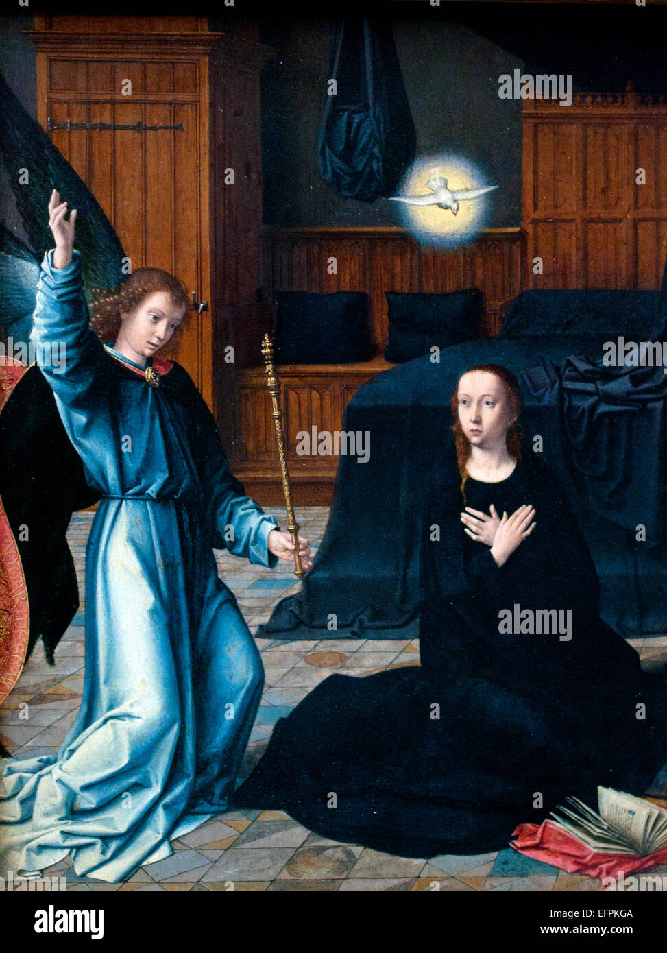 Die Verkündigung 1509 Gerard DAVID 1450 - 1523 Niederlande Flämisch Belgische Jungfrau Maria, Engel Gabriel, schwanger, gebären einen Sohn, Geburt, Mutter Jesu Christi, des christlichen Messias und Sohnes Gottes, Stockfoto