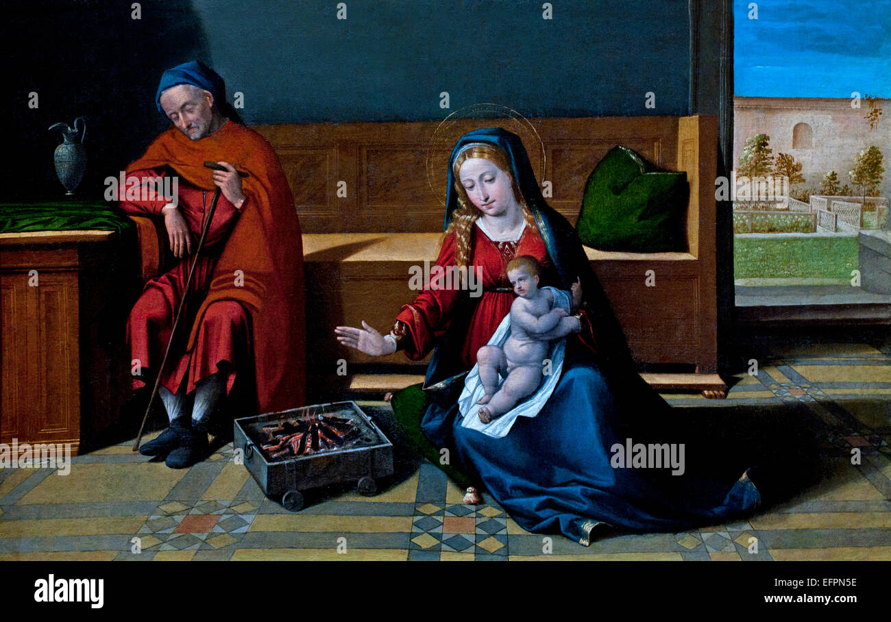 Die Heilige Familie 1515 Benvenuto Tisi (oder Il Garofalo) (1481 – 1559) spät-Renaissance-manieristischen italienischen Maler der Schule von Ferrara.  Italien Stockfoto