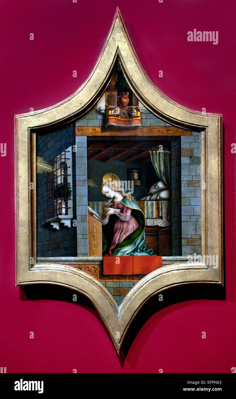 Der Engel der Verkündigung 1482 Carlo Crivelli 1430-1494 Italien Italienische Jungfrau Maria, Engel Gabriel, begreifen, einen Sohn gebären, Geburt, Mutter Jesu Christi, des christlichen Messias und Sohnes Gottes, Stockfoto