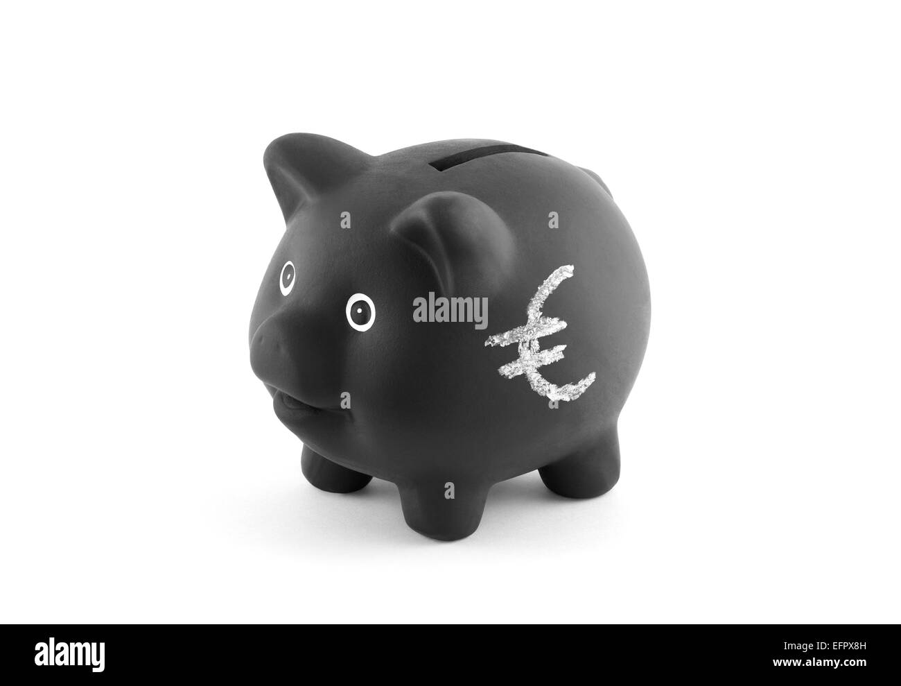 Schwarzes Sparschwein mit Euro-Zeichen. Clipping-Pfad enthalten. Stockfoto