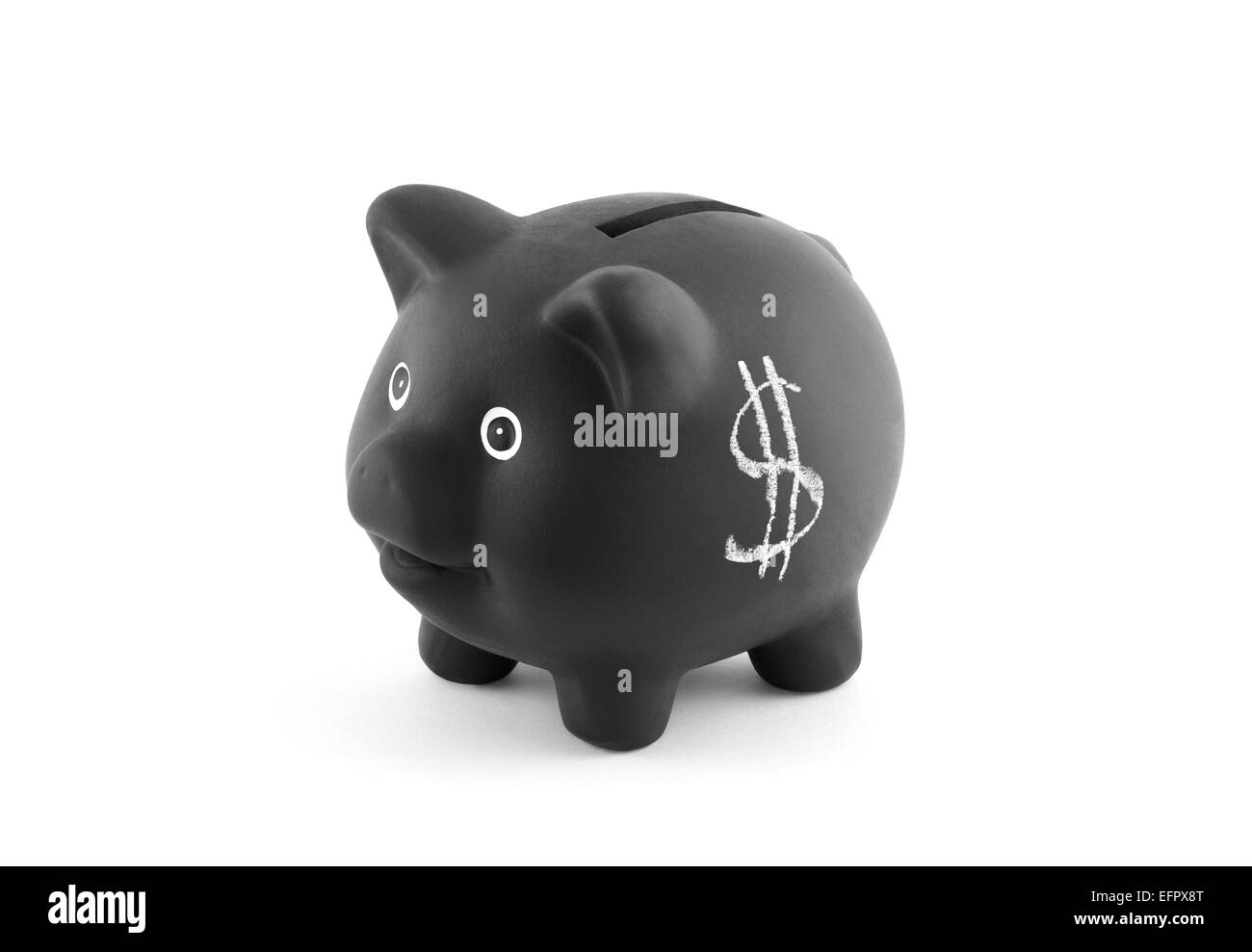 Schwarzes Sparschwein mit Dollarzeichen. Clipping-Pfad enthalten. Stockfoto