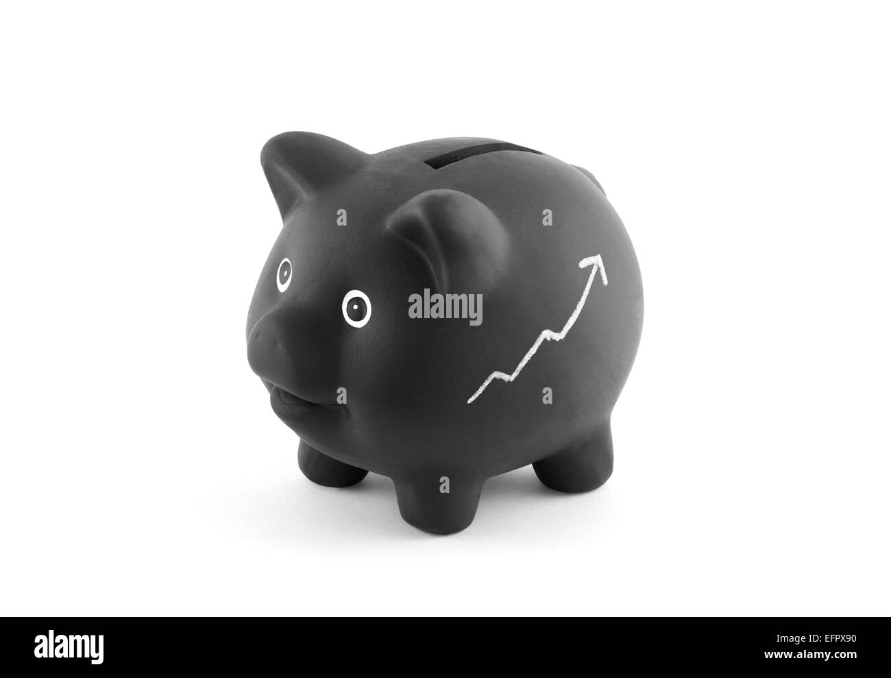 Schwarzes Sparschwein mit Kreide Graph. Clipping-Pfad enthalten. Stockfoto