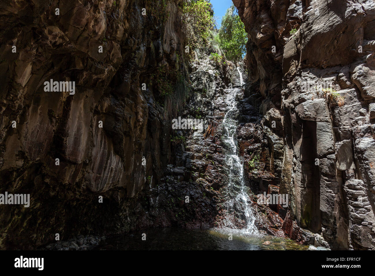 Salto de Agua am Ende des Barranco de Arure, Valle Gran Rey, La Gomera, Kanarische Inseln, Spanien Stockfoto