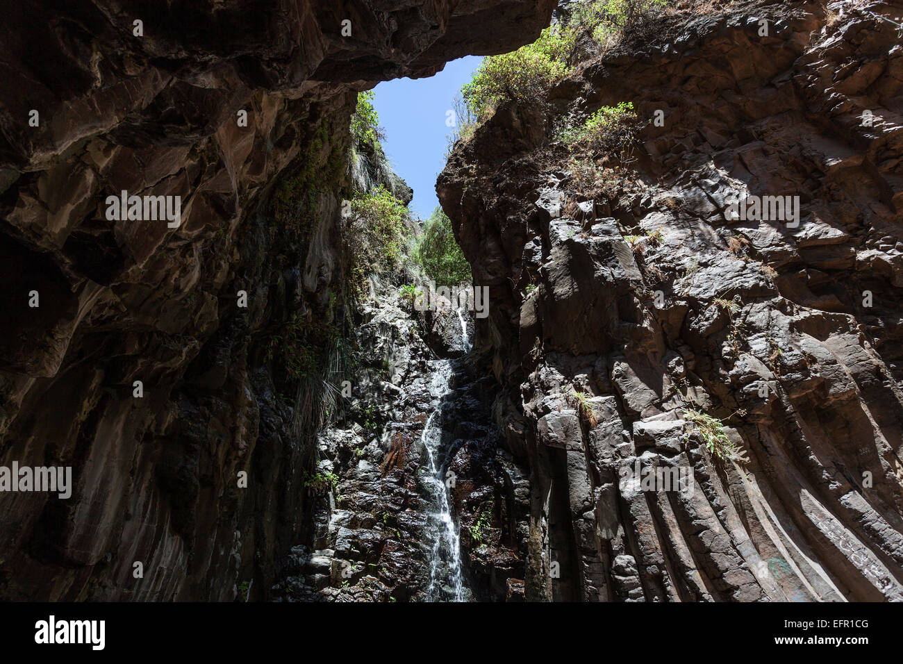 Salto de Agua am Ende des Barranco de Arure, Valle Gran Rey, La Gomera, Kanarische Inseln, Spanien Stockfoto