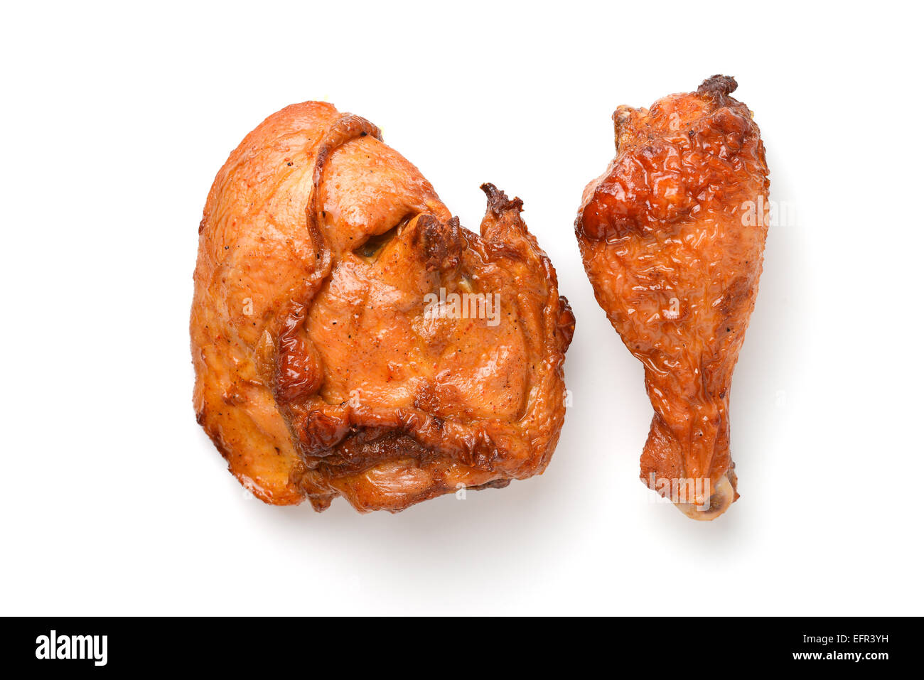 Gebratene Hühnerkeule und Schlegel Stockfoto