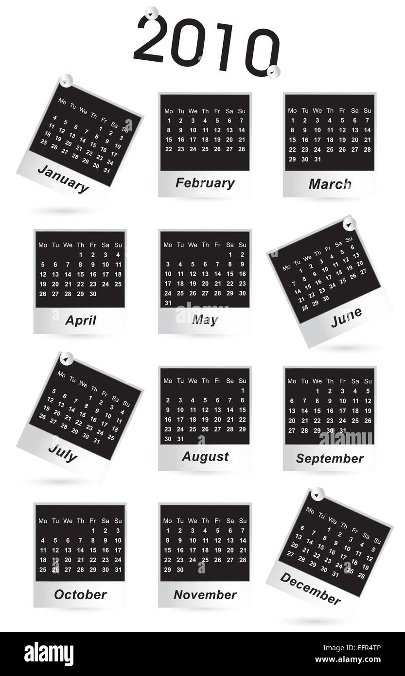 Kalender für das Jahr 2010 mit Bildern, Vektor-illustration Stock Vektor