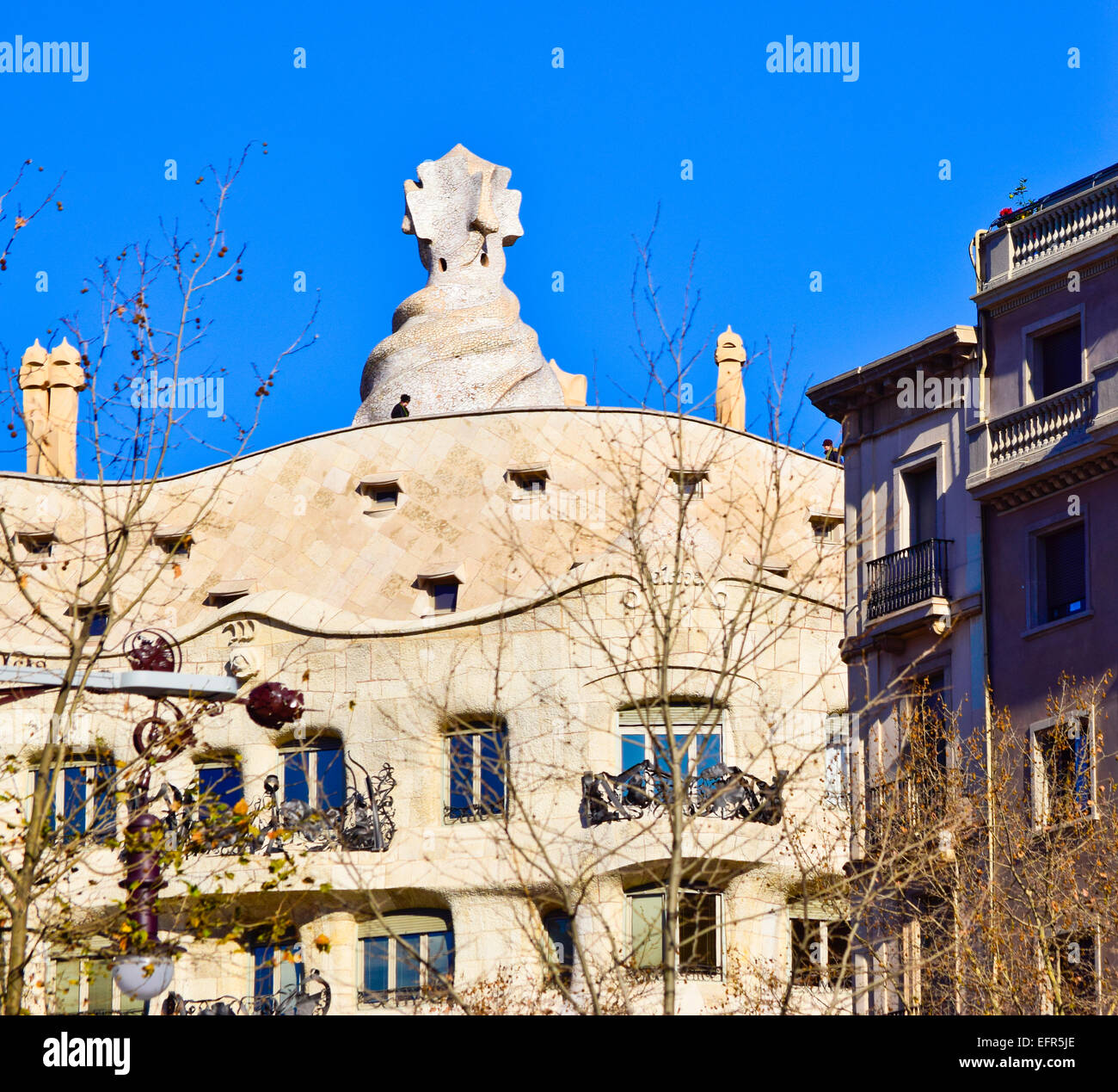 Casa Mila auch bekannt als La Pedrera, entworfen vom Architekten Antoni Gaudi. Barcelona, Katalonien, Spanien. Stockfoto