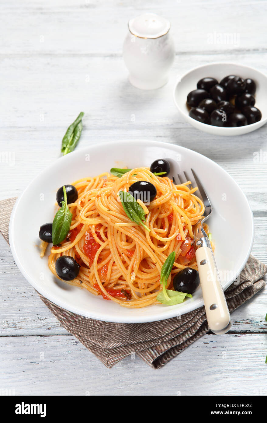 Spaghetti mit Tomatensauce, Essen Stockfoto