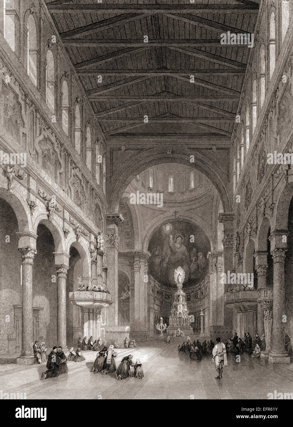 Innenraum der Kathedrale in Messina, Sizilien, Italien.  Von einem 19. Jahrhundert Gravur. Stockfoto