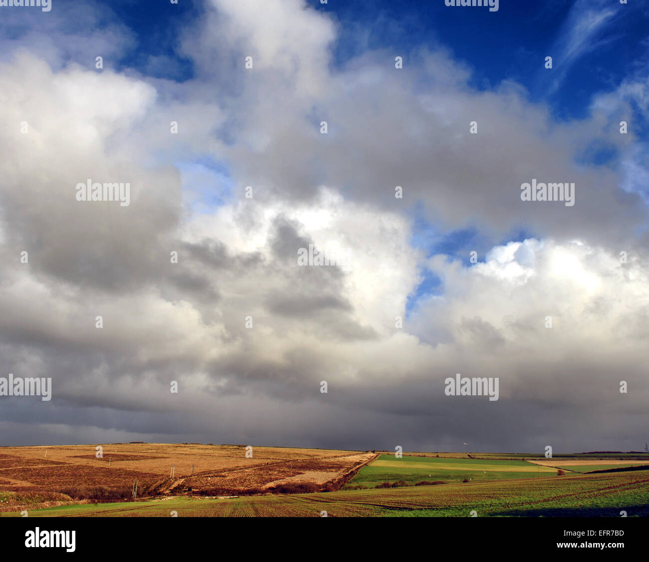 Felder und Himmel während einem Wintertag in North Cornwall. Stockfoto
